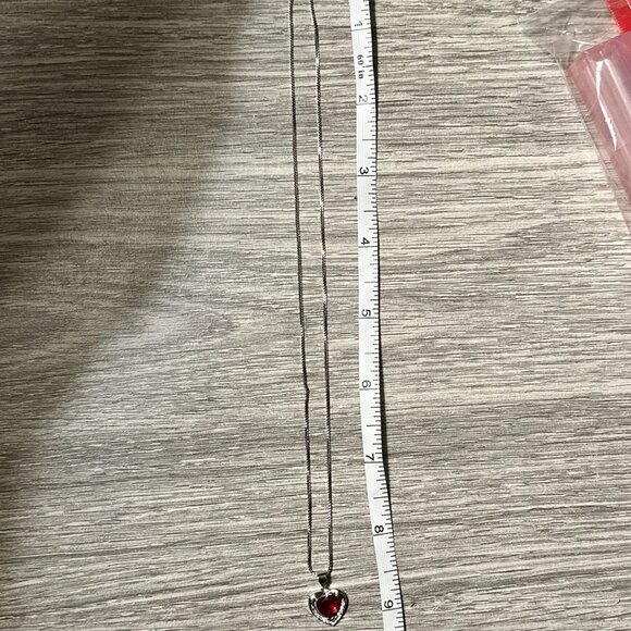.925 Ailana Laine Elegant Red Heart Pendant Necklace Sterling Silver Box Chain - Picture 5 of 7